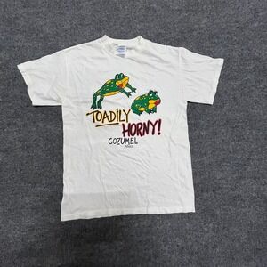M&O Knits T-Shirt Mens Size M White Graphic Toadily Horny Cozumel Mexico Cotton